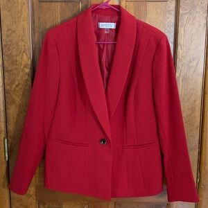 Kasper Red Blazer Business Jacket Women's Sz 14 Lined Button Closure Faux Pocket